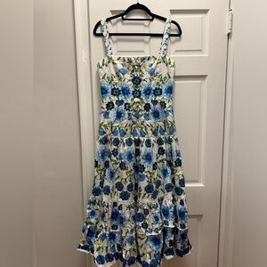 Borgo De Nor Daniela Blue and Green Floral Midi Dress